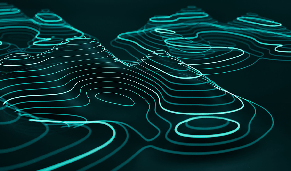 Abstract digital infrastructure landscape with interconnected network lines, representing strategic IT infrastructure, connectivity and scalable digital transformation.